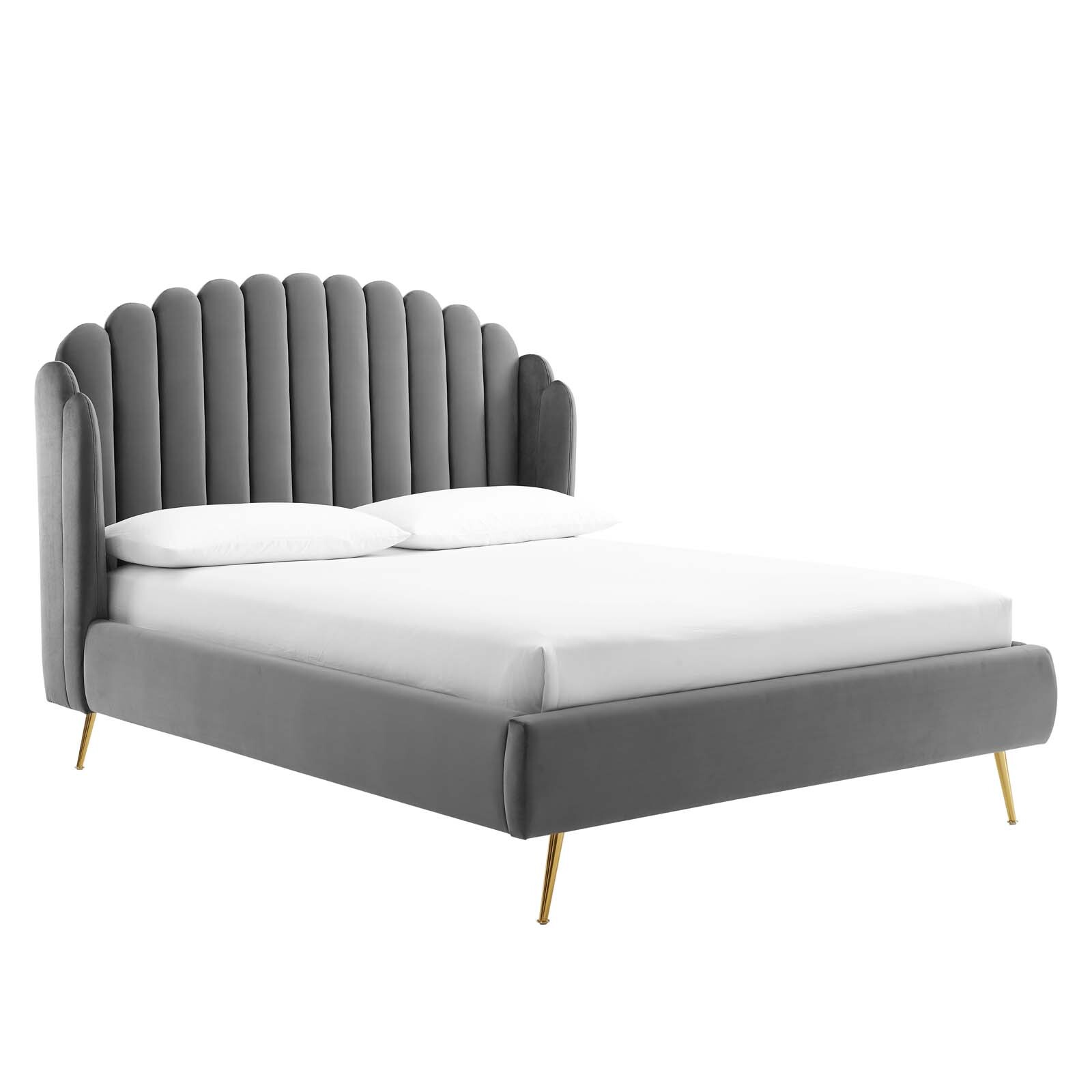 Modway Lana Performance Velvet Queen Wingback Platform Bed in Gray