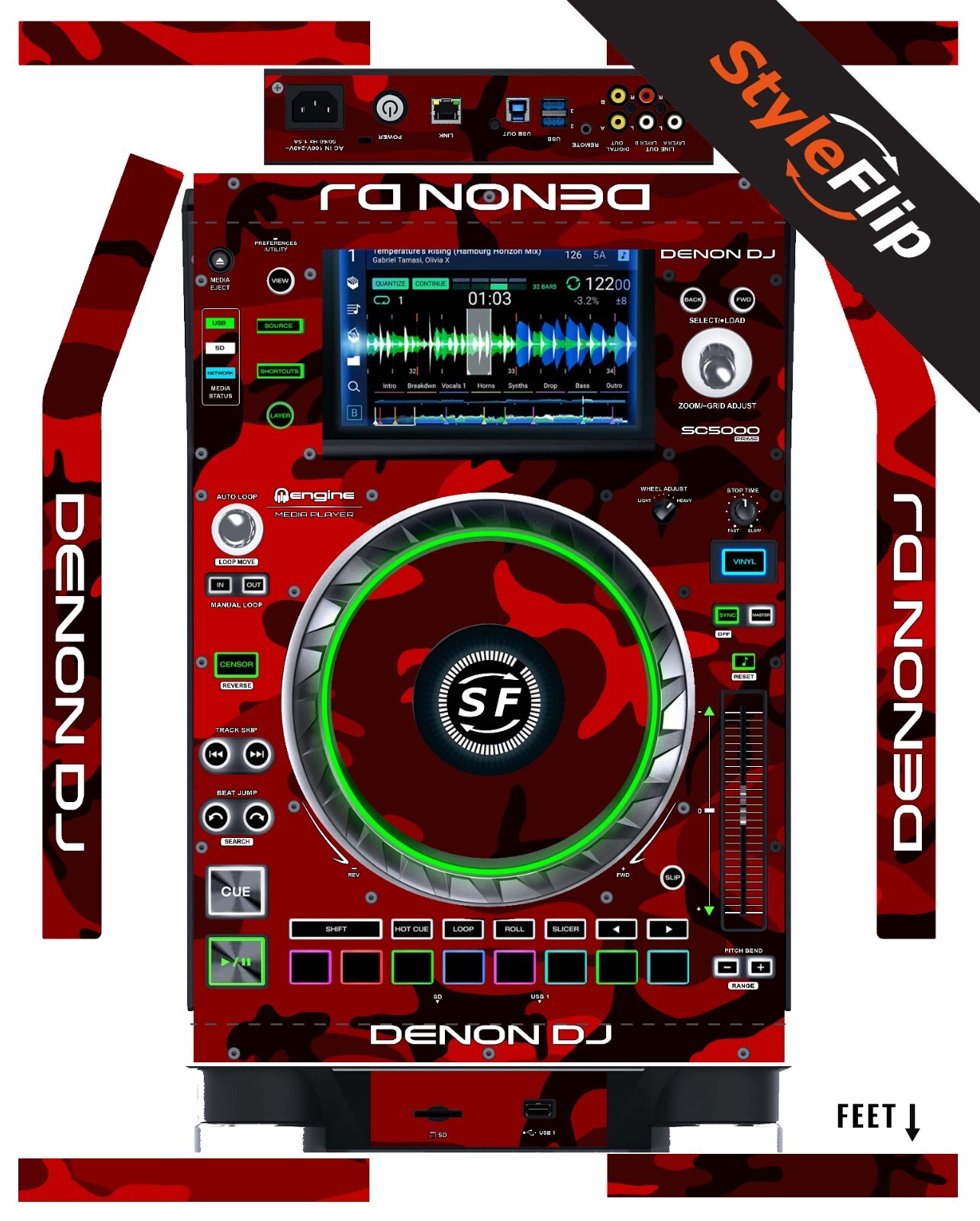 Denon DJ SC5000/5000M Prime Skin | Red Camo | Protective Decal |StyleFlip Skins