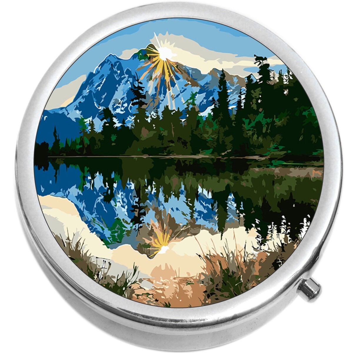Sun Over Mountain Lake  Medicine Vitamin Pill Box