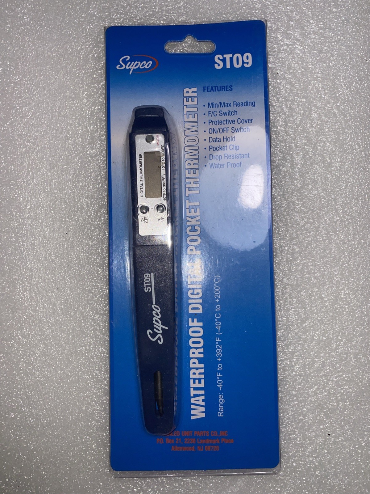 Supco ST09 Digital Pocket Thermometer, 2-1/2" Stem, -40 to 392 Degree F