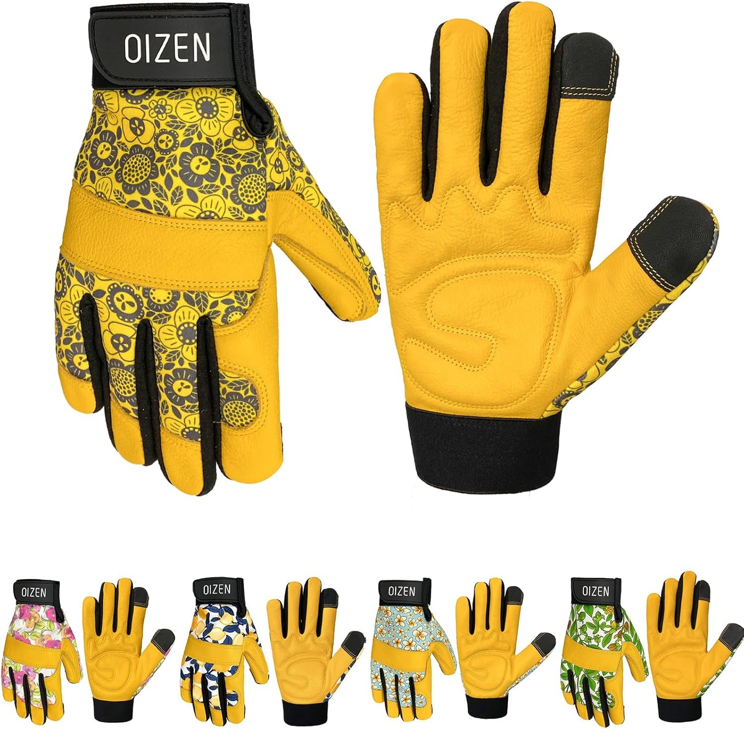 Cowhide Leather Thorn Proof & Puncture Medium, Yellow With Sunflower Print