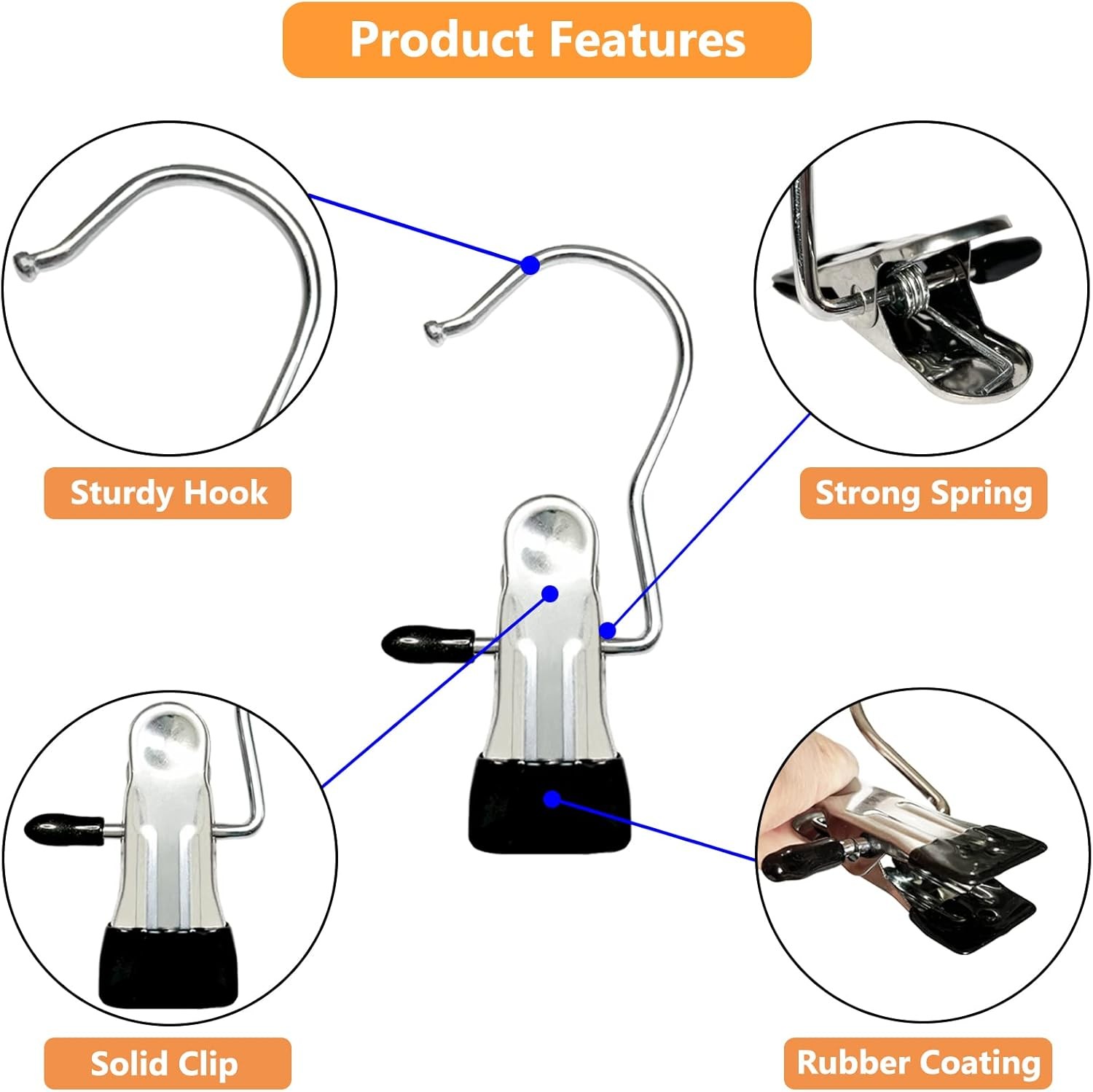 Boot Hangers for Closet, 12 Pack Hanging Hooks 12 Pack, Black, Silver