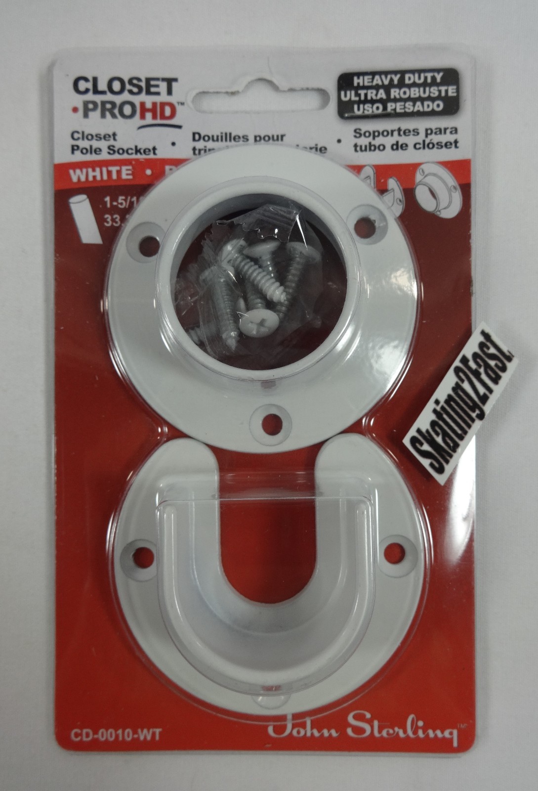 Pk 2 Heavy Duty Closet Pole Sockets White CD-0010-CH Round Wall-Mount Bracket