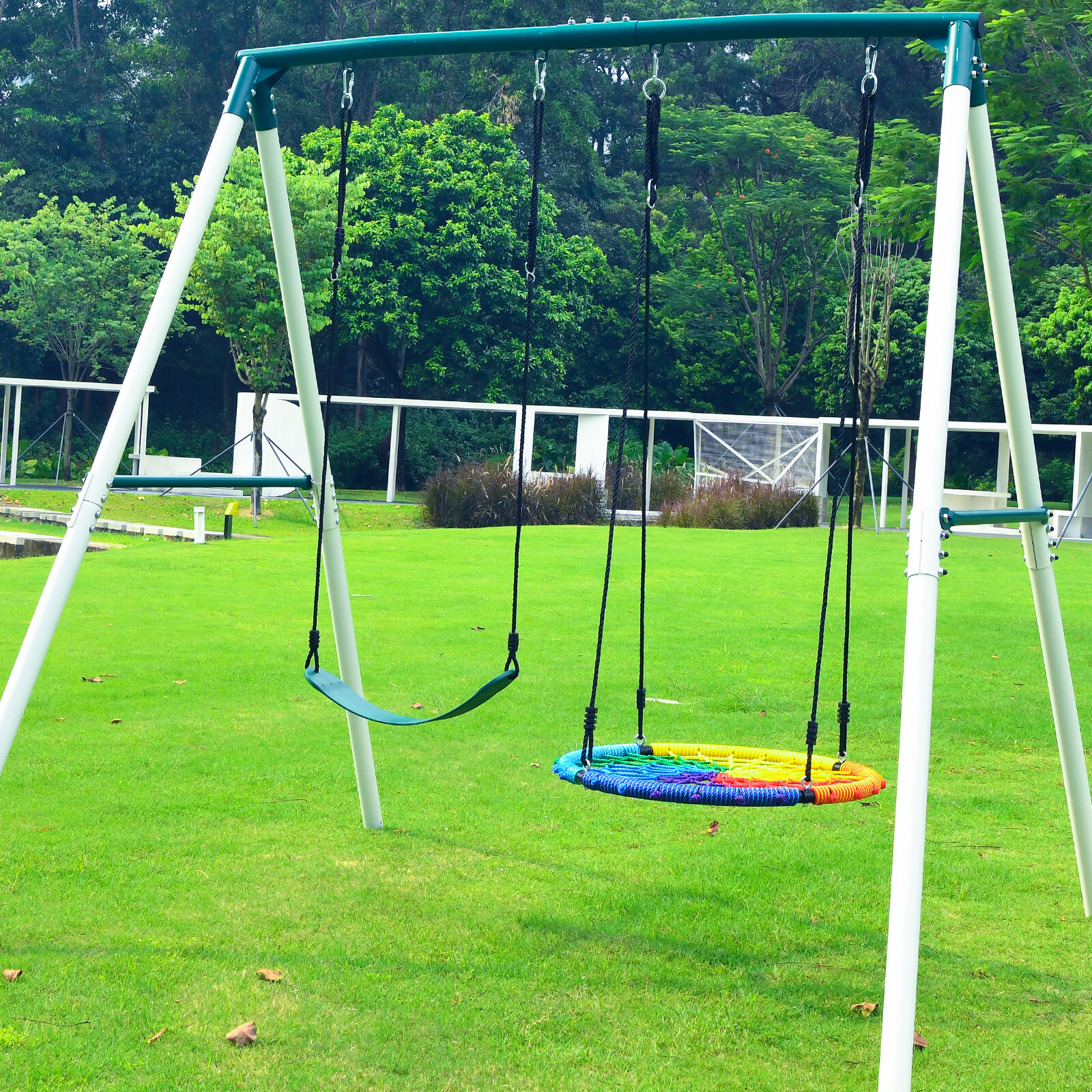 500lbs Metal Swing Set for Kids Adult Backyard with 2 Swings Heavy Duty A-Frame