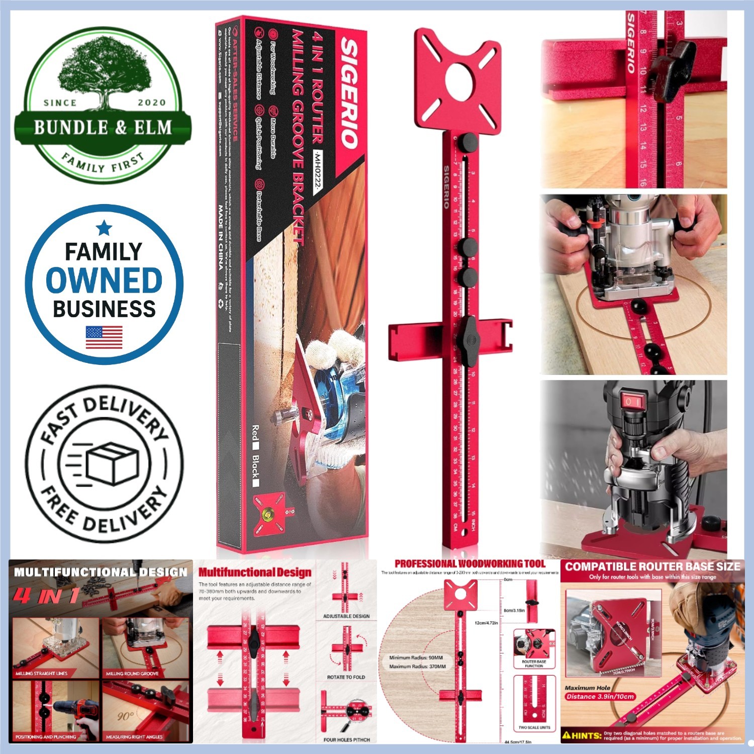 Woodworking Router Guide Aluminum Alloy 4-in-1 Circle Cutting Jig for Circula...