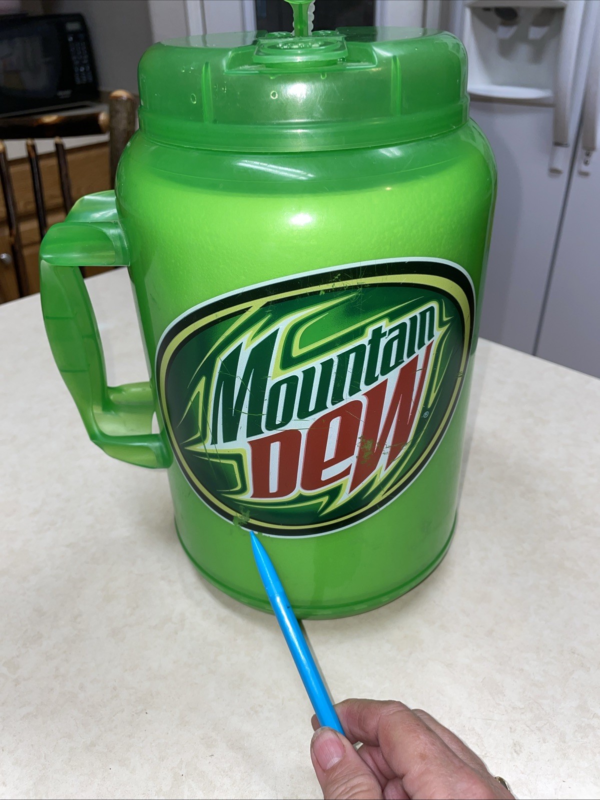 Vtg Whirley Mountain Dew XM-100oz Insulated Travel Mug w Lid, Straw & Handle