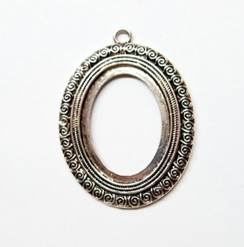 4 of 40x30mm Antique Silver Victorian Art Deco Tight Scroll Pendant Settings
