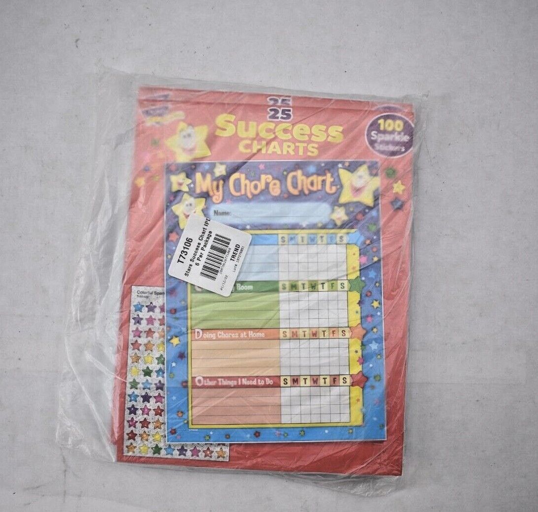 Lot Of 6 Success Charts Chore Charts 25PK 8-1/2" x 11" 100 Sparkle Stars T73106