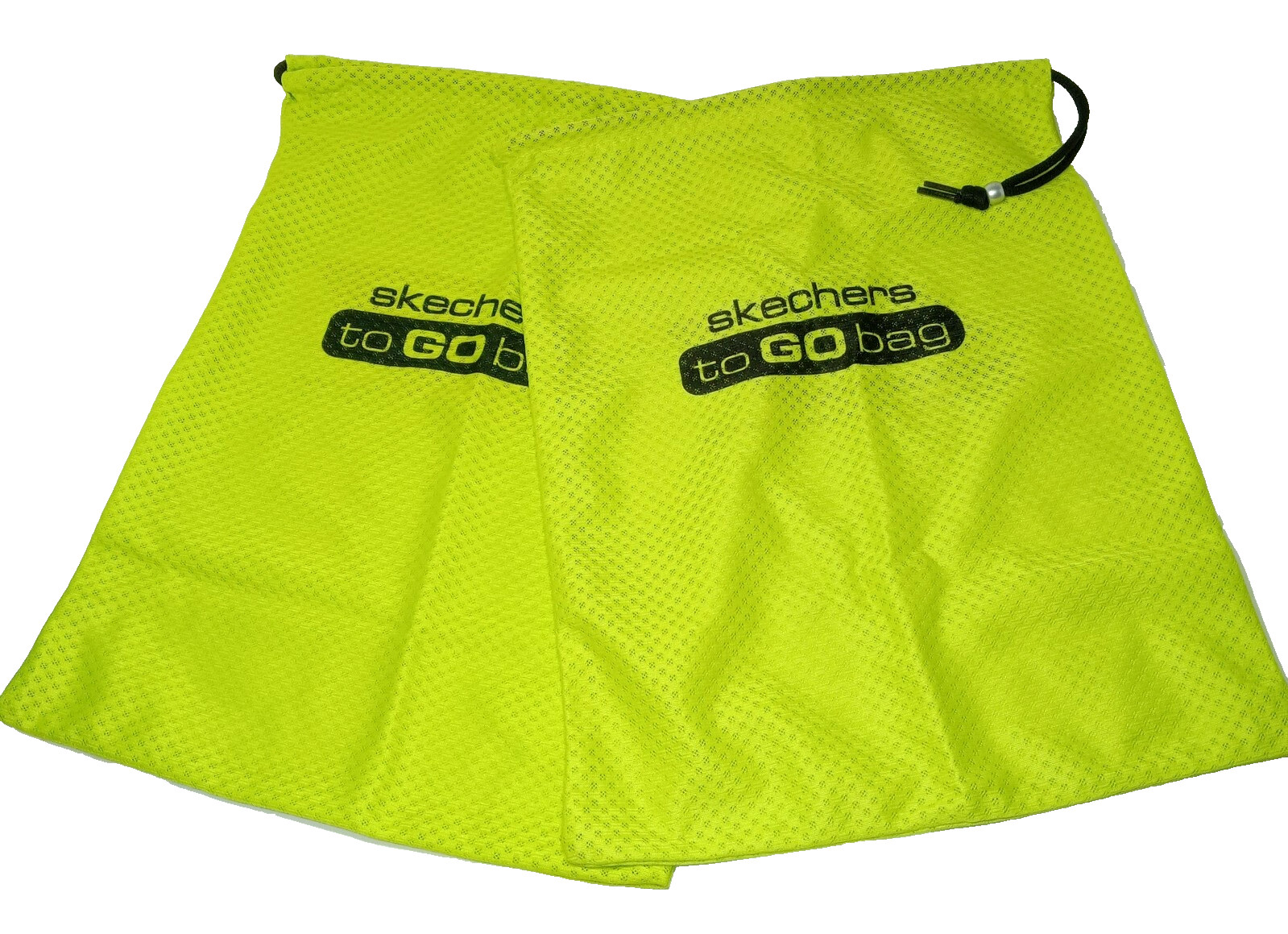 Lot of 2 Green Sketchers To Go Mesh Drawstring Shoe Bag Travel Gym Bags 10”x12”