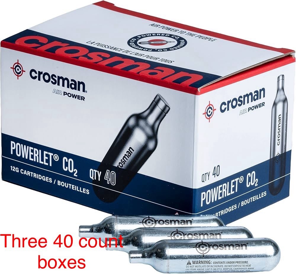 Crosman 12-gram Powerlet CO2 Cartridges - 120 Count. Three 40 Packs.