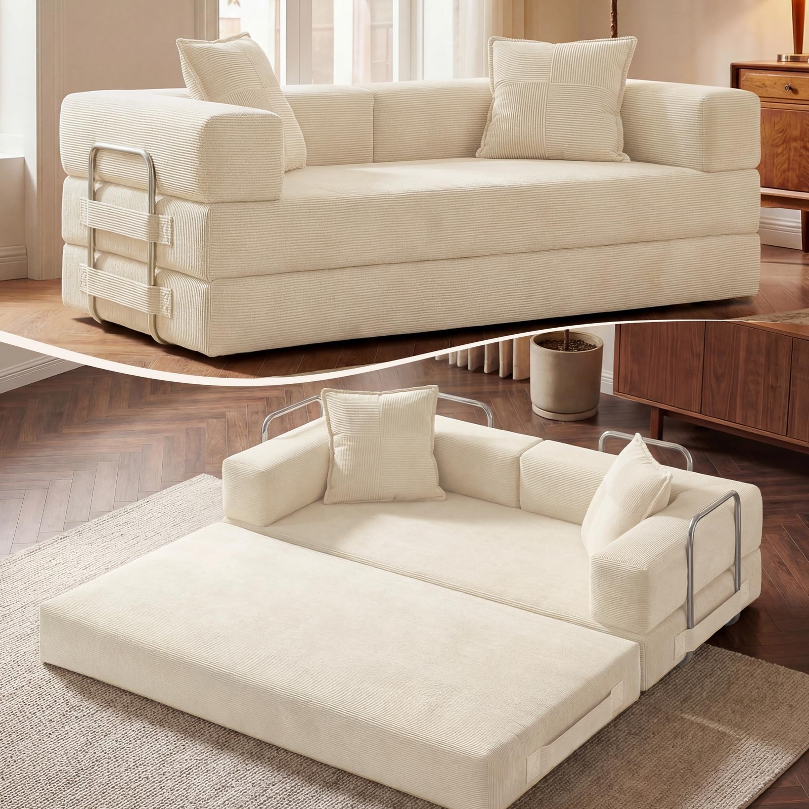 Convertible 78 Inch Folding Futon Sleeper Sofa Bed with Fixed-Shape Frame