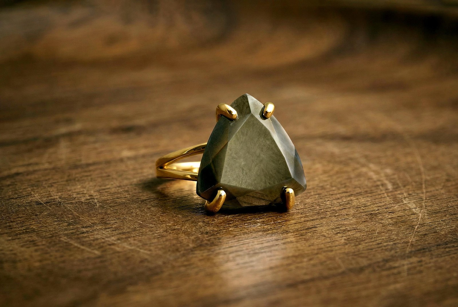 Pyrite Ring Anemone Jewelry 925 Silver Large Trillion Cut Stone Gift