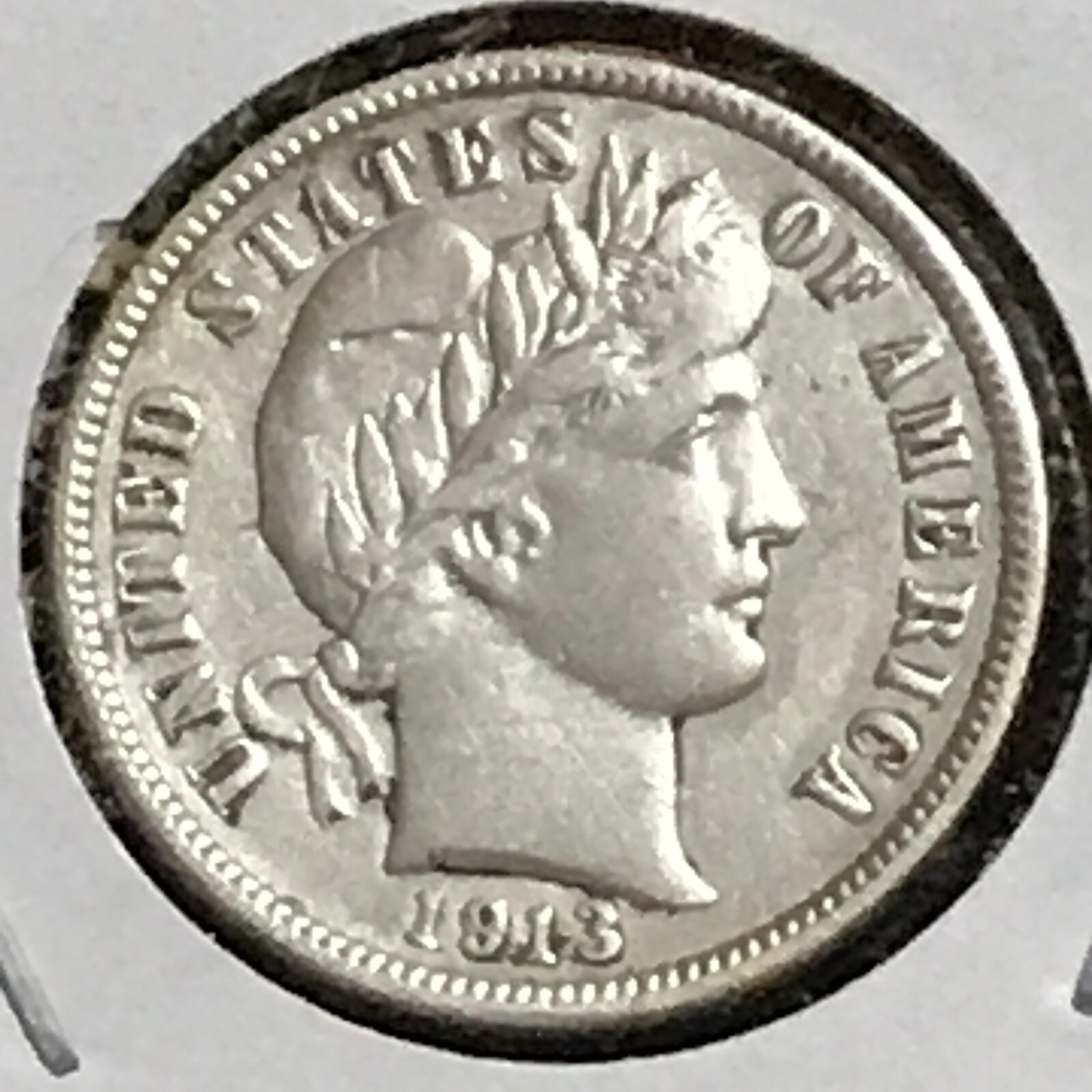 U.S. Barber Dime AU Detail Harsh Cleaning 1913