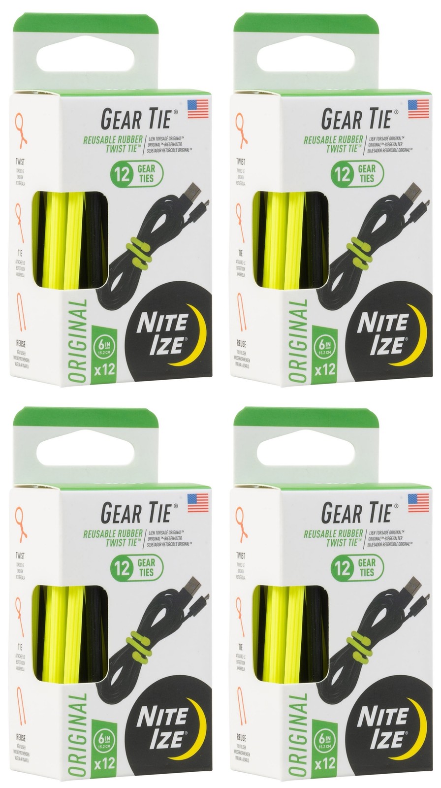 Nite Ize 12-Pack Gear Tie ProPack, 6" - Assorted Colors (4-Pack)