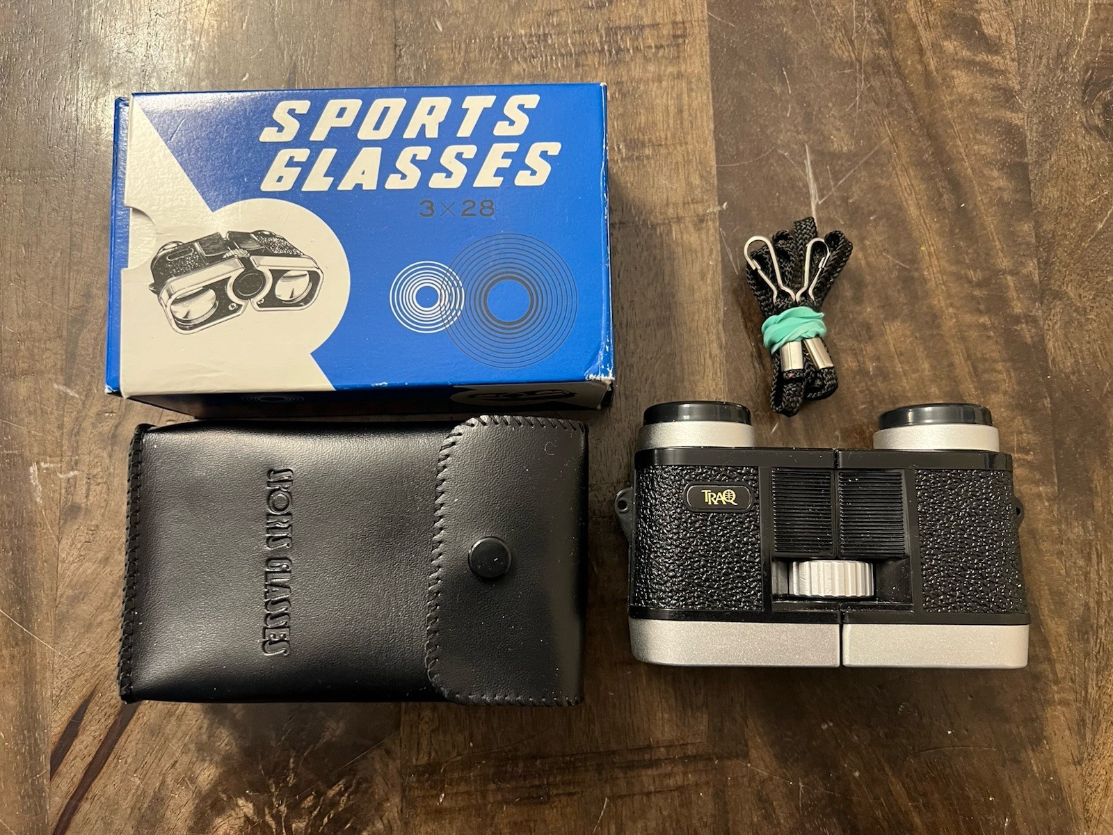 Traq Sports Glasses Coated Lens 3x28 Made In Japan With Case, Strap & Box