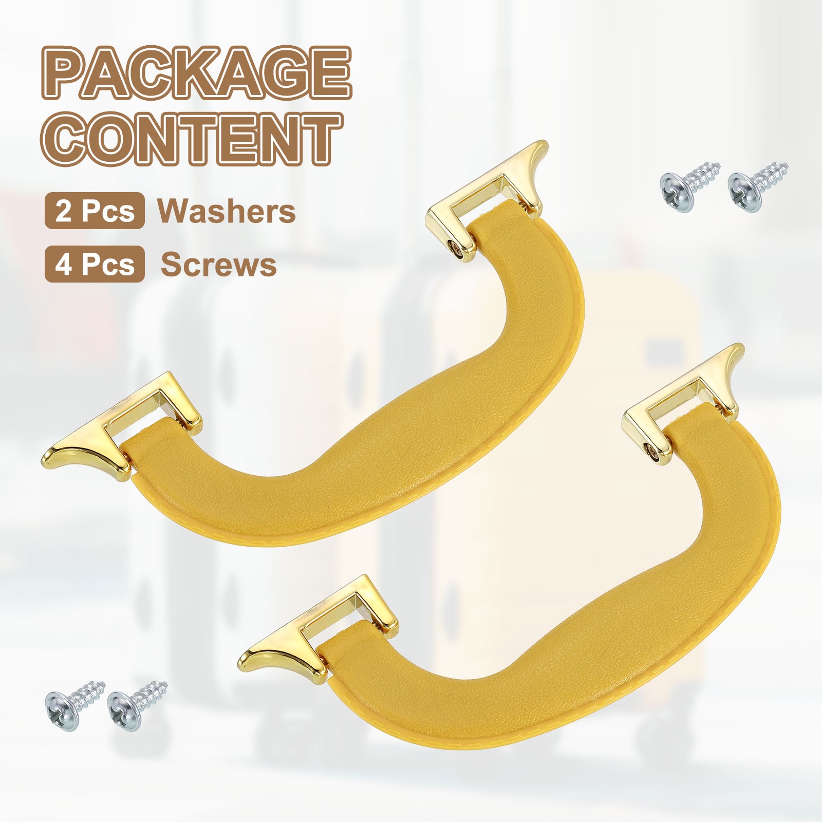 2Pcs Luggage Handle Plastic Pull Handle Grip Replacement with Screws Yellow
