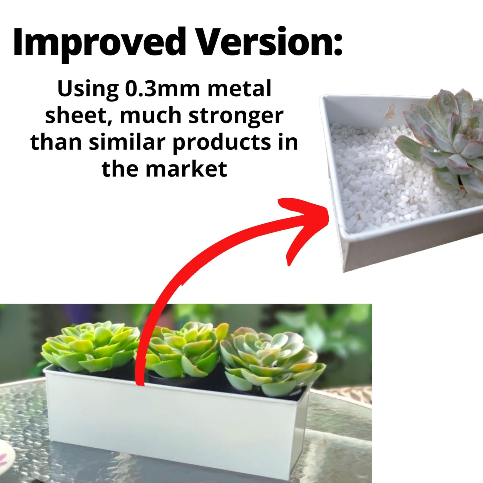 LaLaGreen Wall Planter (16 in, 3 Pack) White Metal Rectangular Succulent