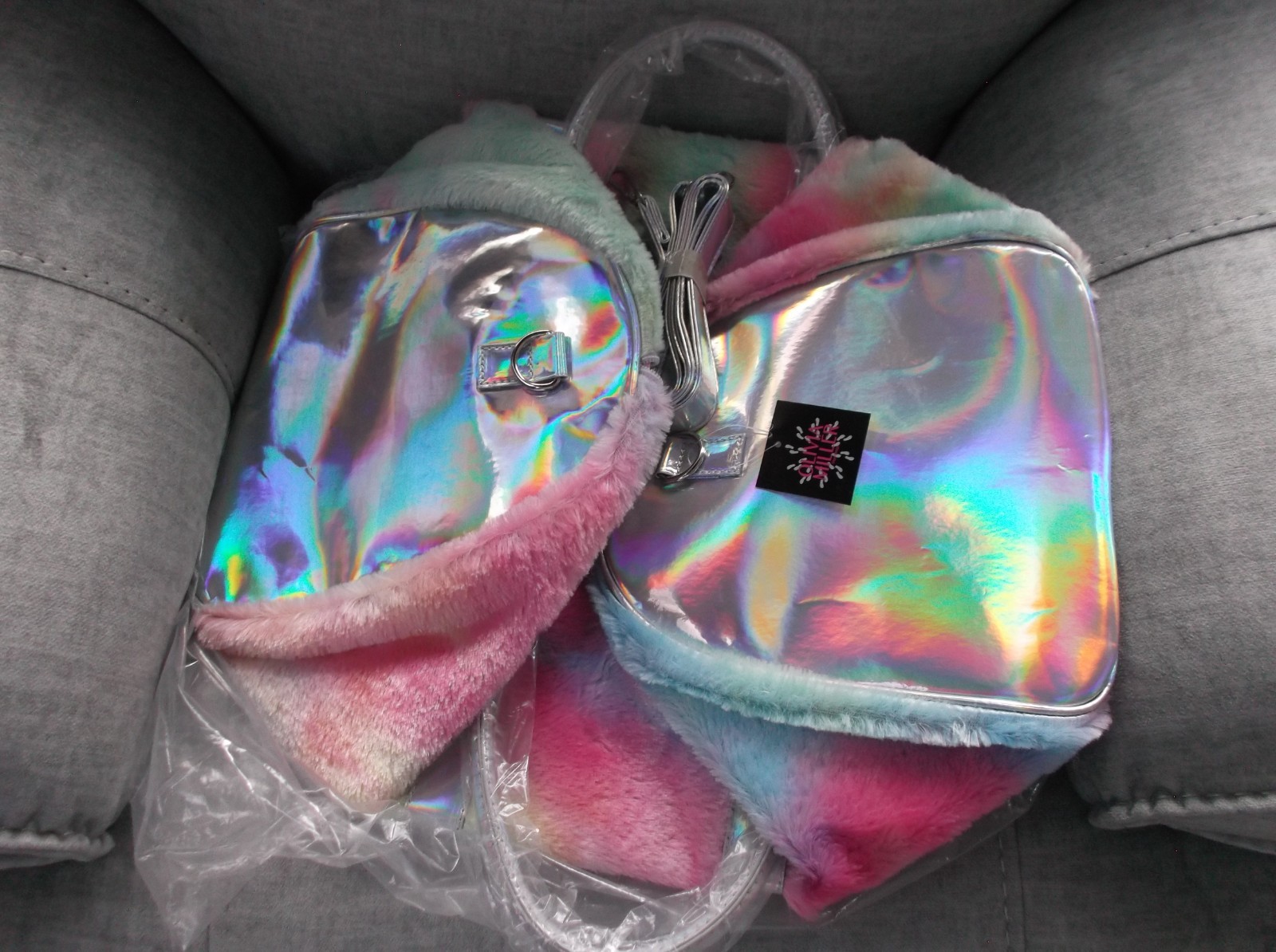 OLIVIA MILLER RAINBOW HOLGRAPHIC GYM DUFFLE BAG - 19" x 11" - Brand New