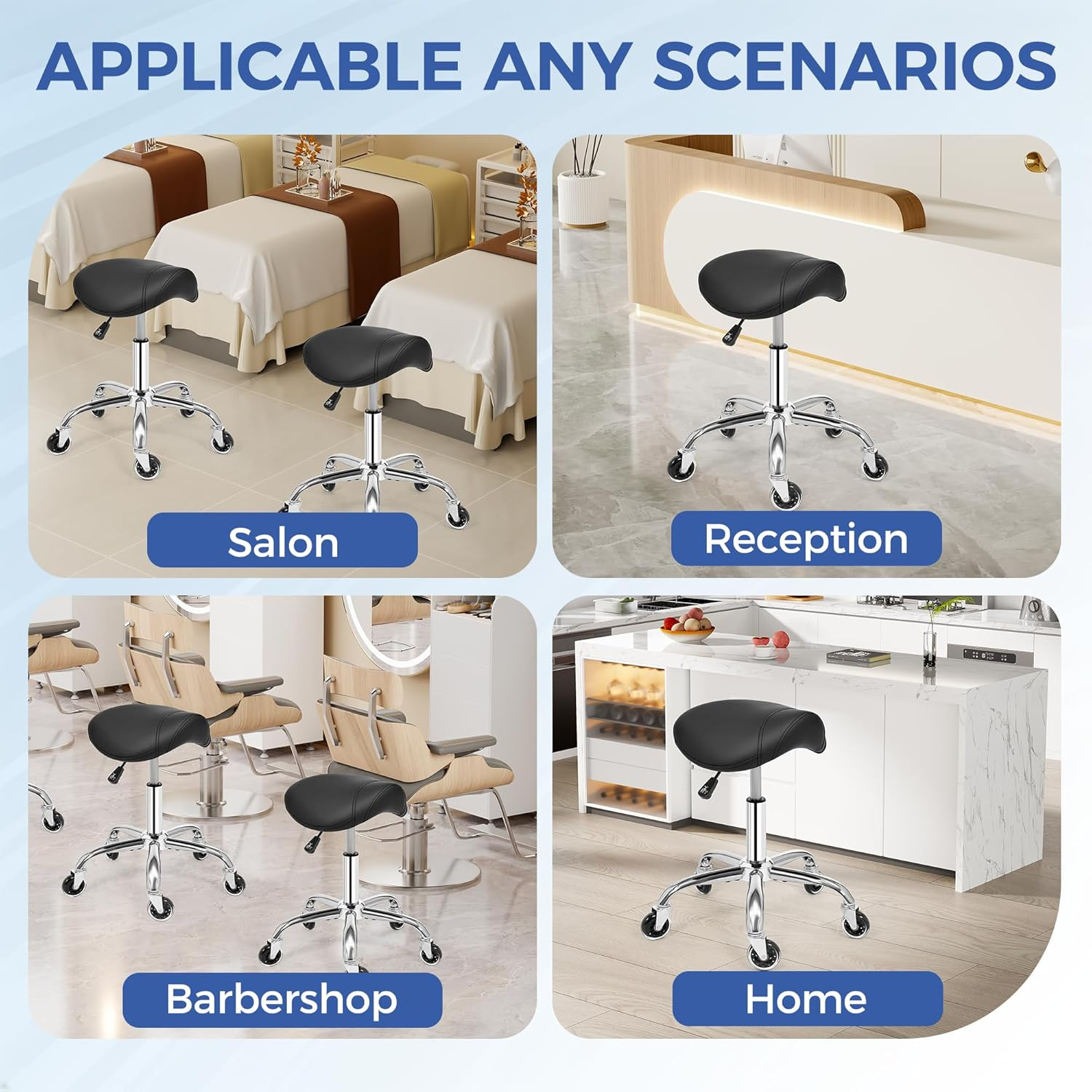 Saddle Stool with Wheels Ergonomic Swivel Adjustable Rolling Stool with PU Leath