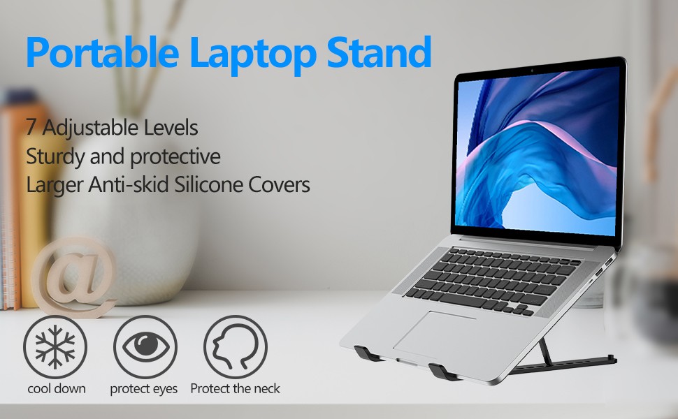 Laptop Stand for Desk, Adjustable Laptop Riser, Black | ABS+Silicone Foldable