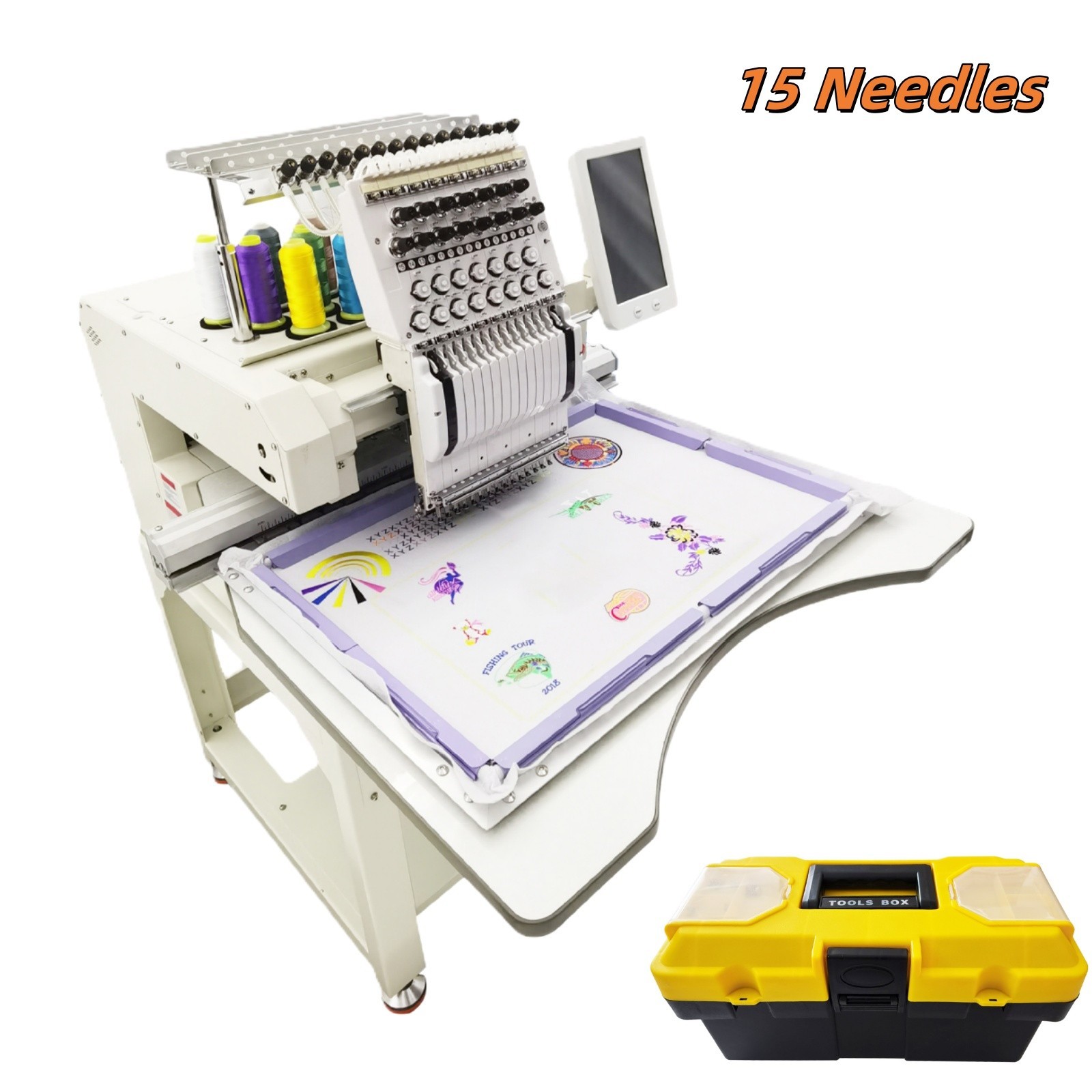 AC110V-220V Fully Auto Commercial Embroidery Machine Single Head 15 Needles