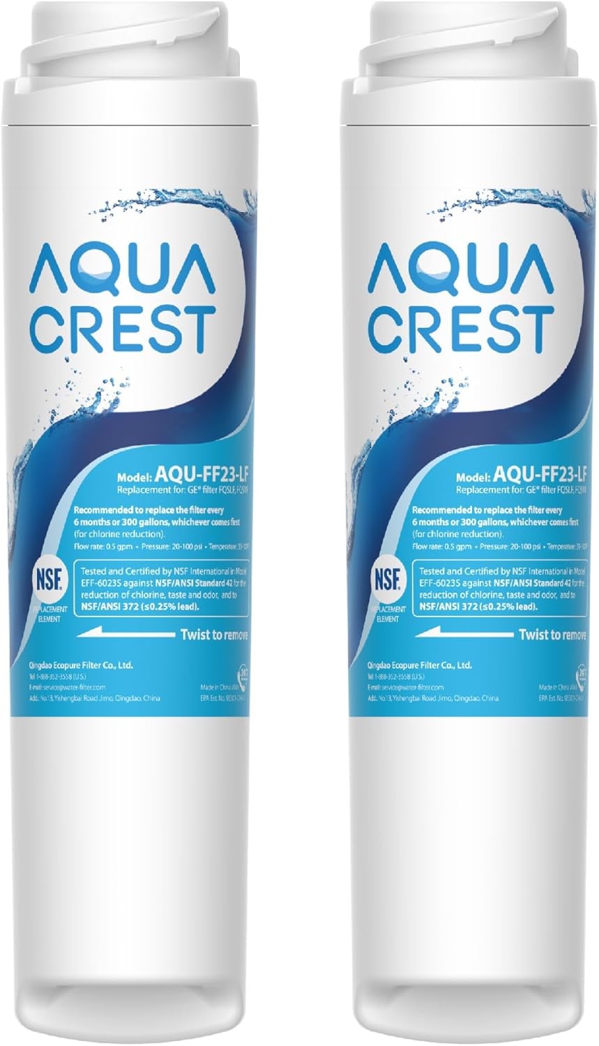 AQUA CREST Under Sink Water Filter, Replacement for GE® FQSLF, GXSV65R, 2 Pack