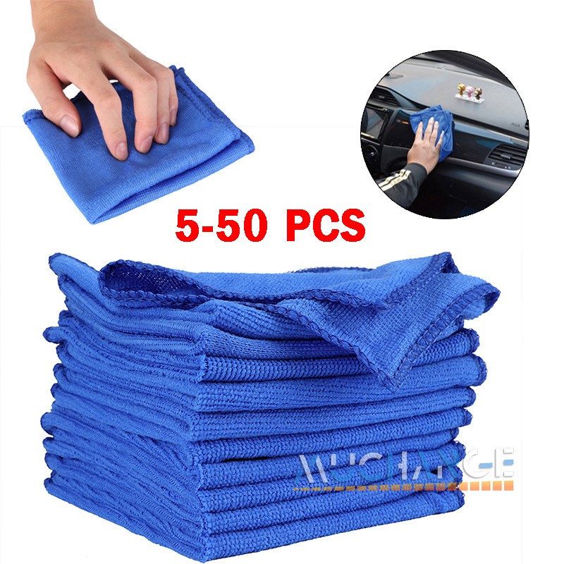 5/10/50PC Car Wash Towel Microfiber Plush Cleaning Drying Car Care Blue Towel