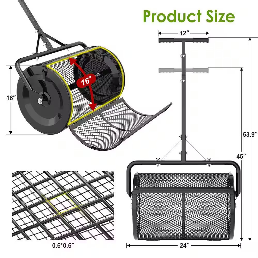 24 In. Black Compost Handheld Spreader Peat Moss Spreader, Lawn Garden Spreader