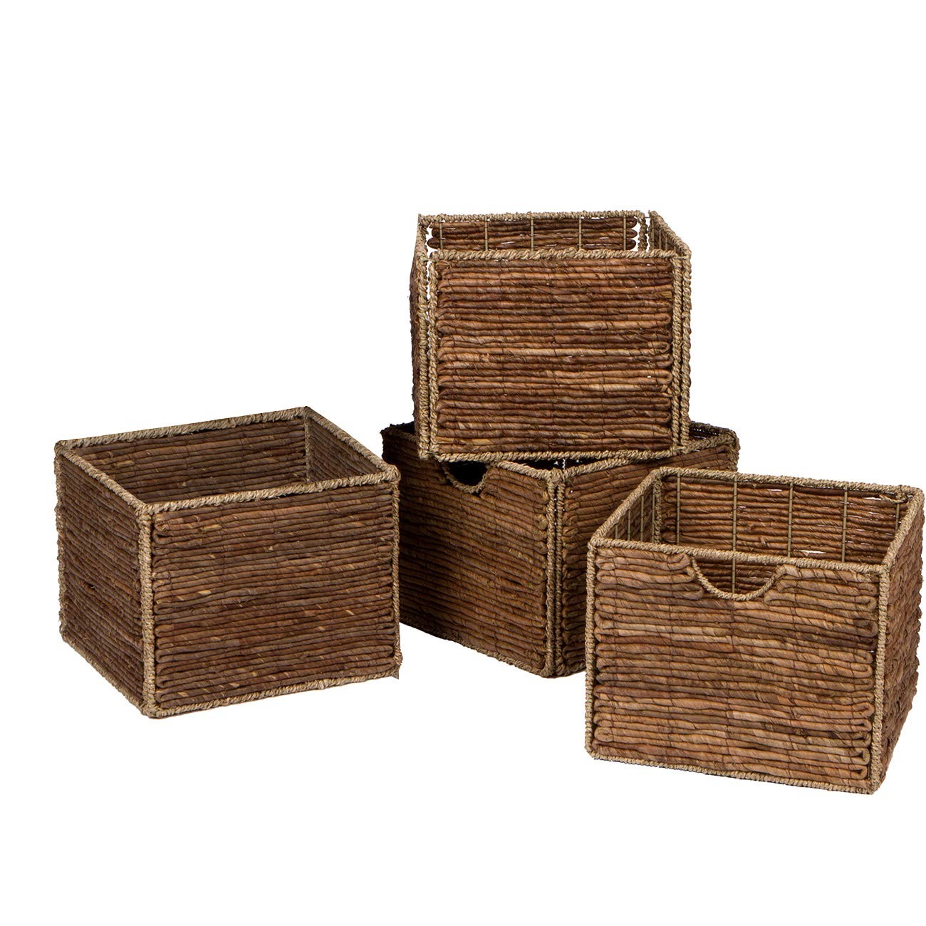Trademark Innovations 12.7" Foldable Seagrass and Banana Leaf Storage Basket wit