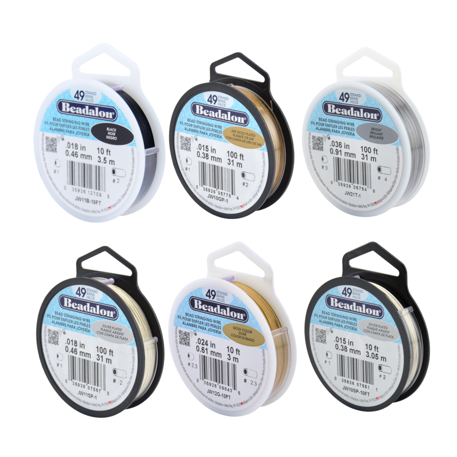 Beadalon® 49 Strand Bead Stringing Wire, many colors and sizes Made in USA