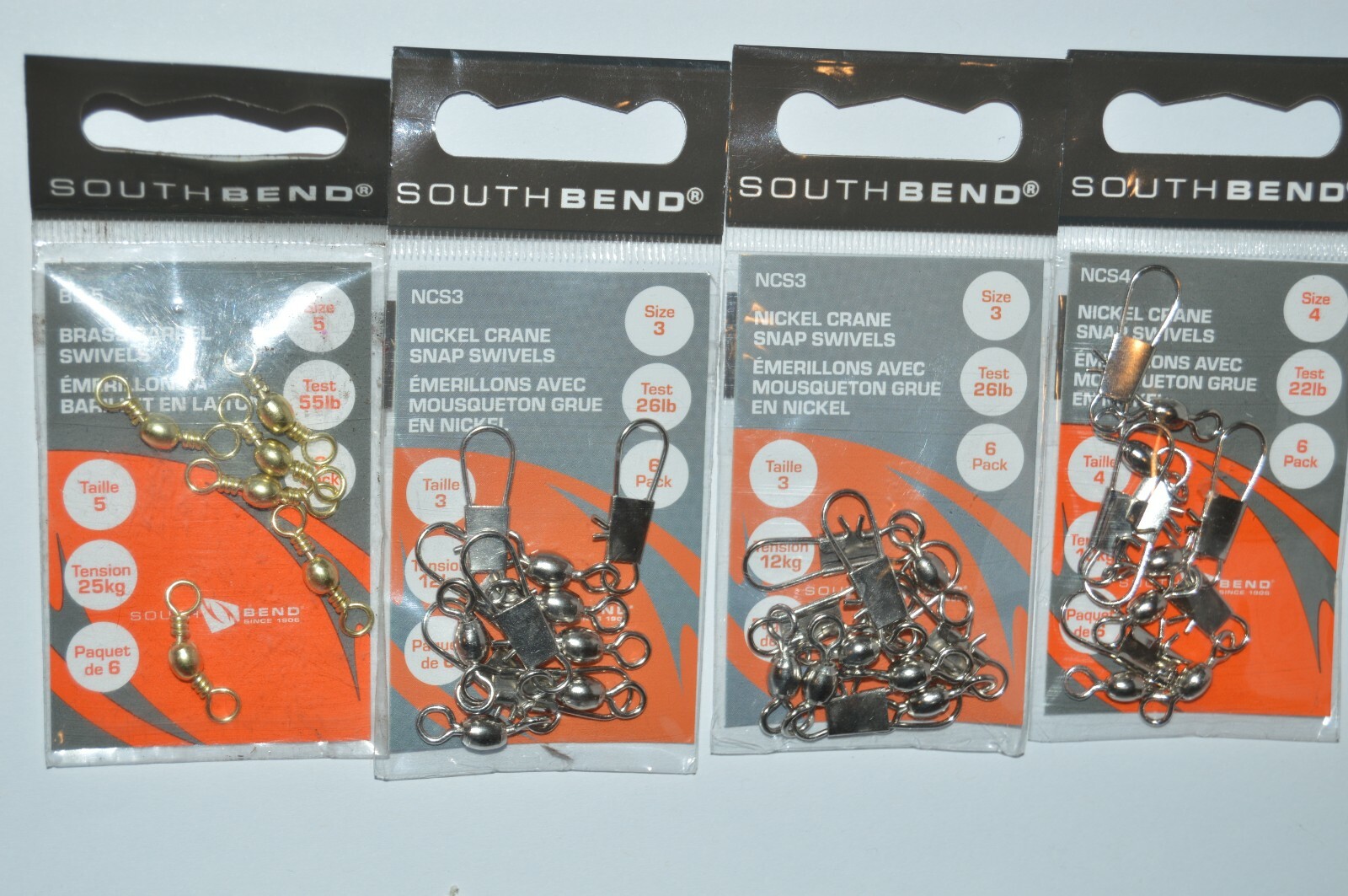 4 packs south bend crane snap barrel swivels assortment size 3 4 5