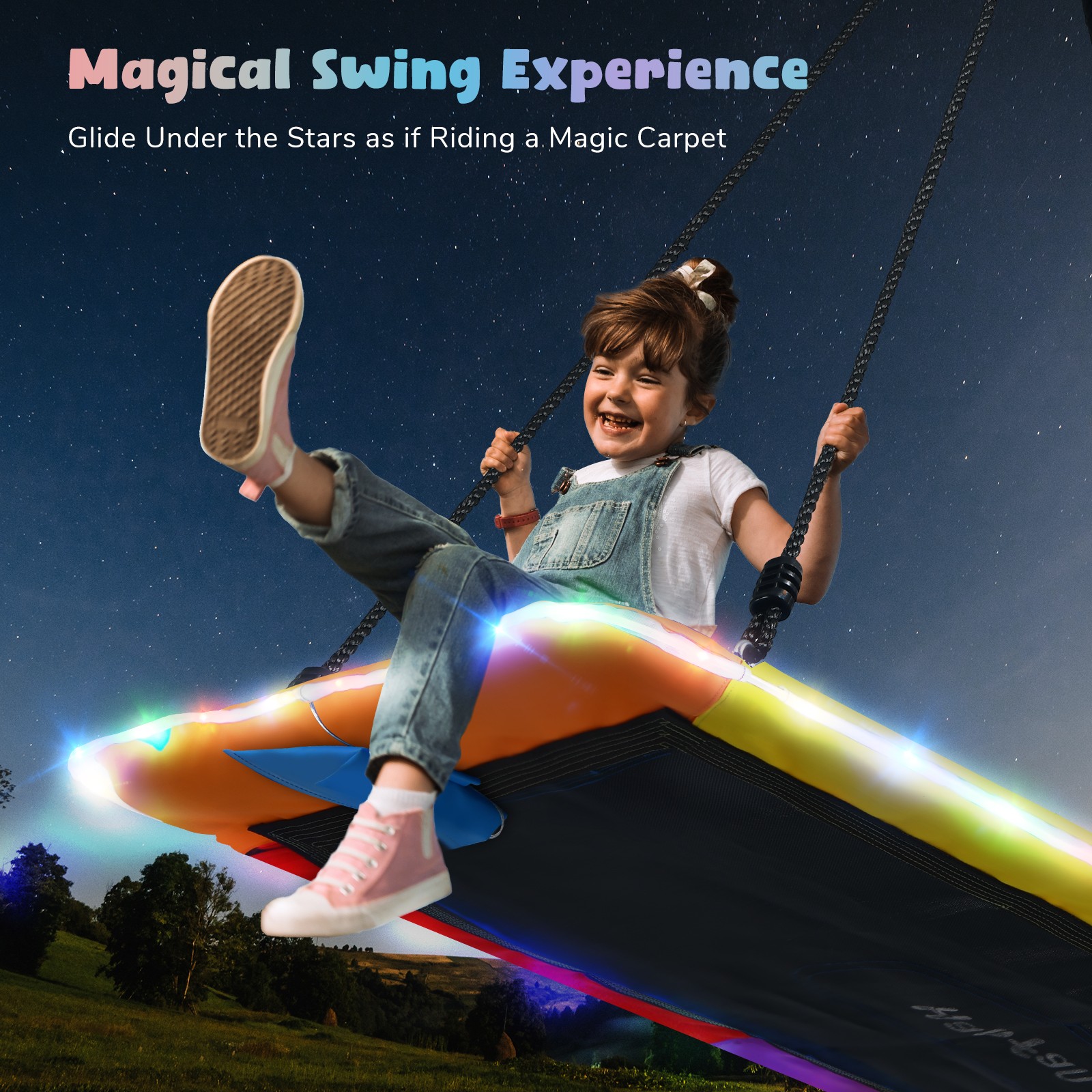 Hapfan Gaint 60" Platform Tree Swing with LED Light Outdoor Swing for Kids Adult