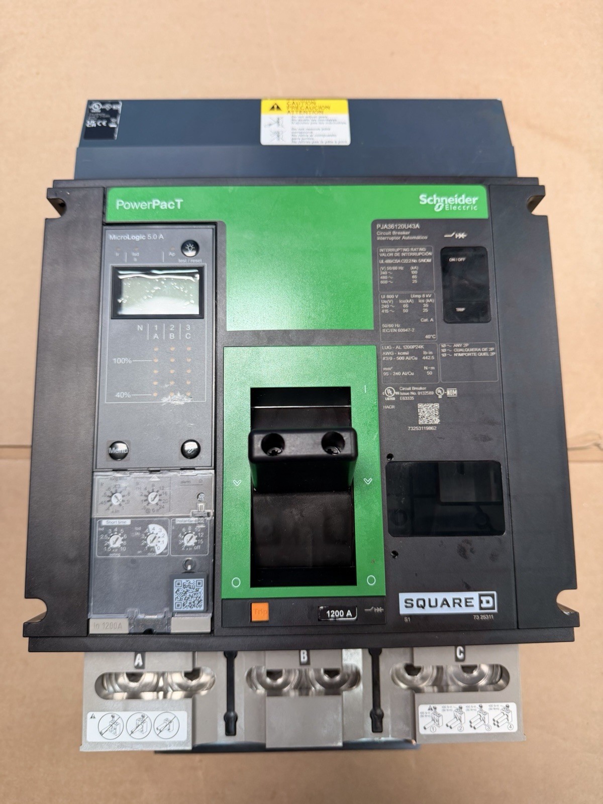 PJA36120U43A NEW SQUARE D PJA 3P I-LINE 1200A 600V POWERPACT CIRCUIT BREAKER