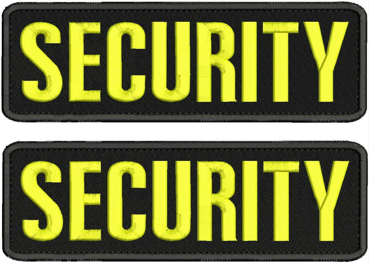 SECURITY embroidery patches 2 3X9 hook on back YELLOW ON BLACK