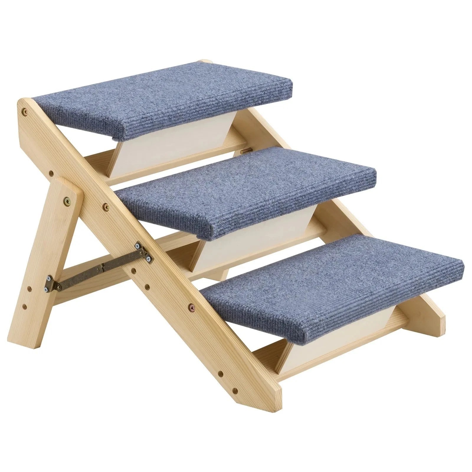 Wood Pet Stairs, 3-Step Dog Stairs for Beds, Sofa & Cars, 150lbs Load Capacity