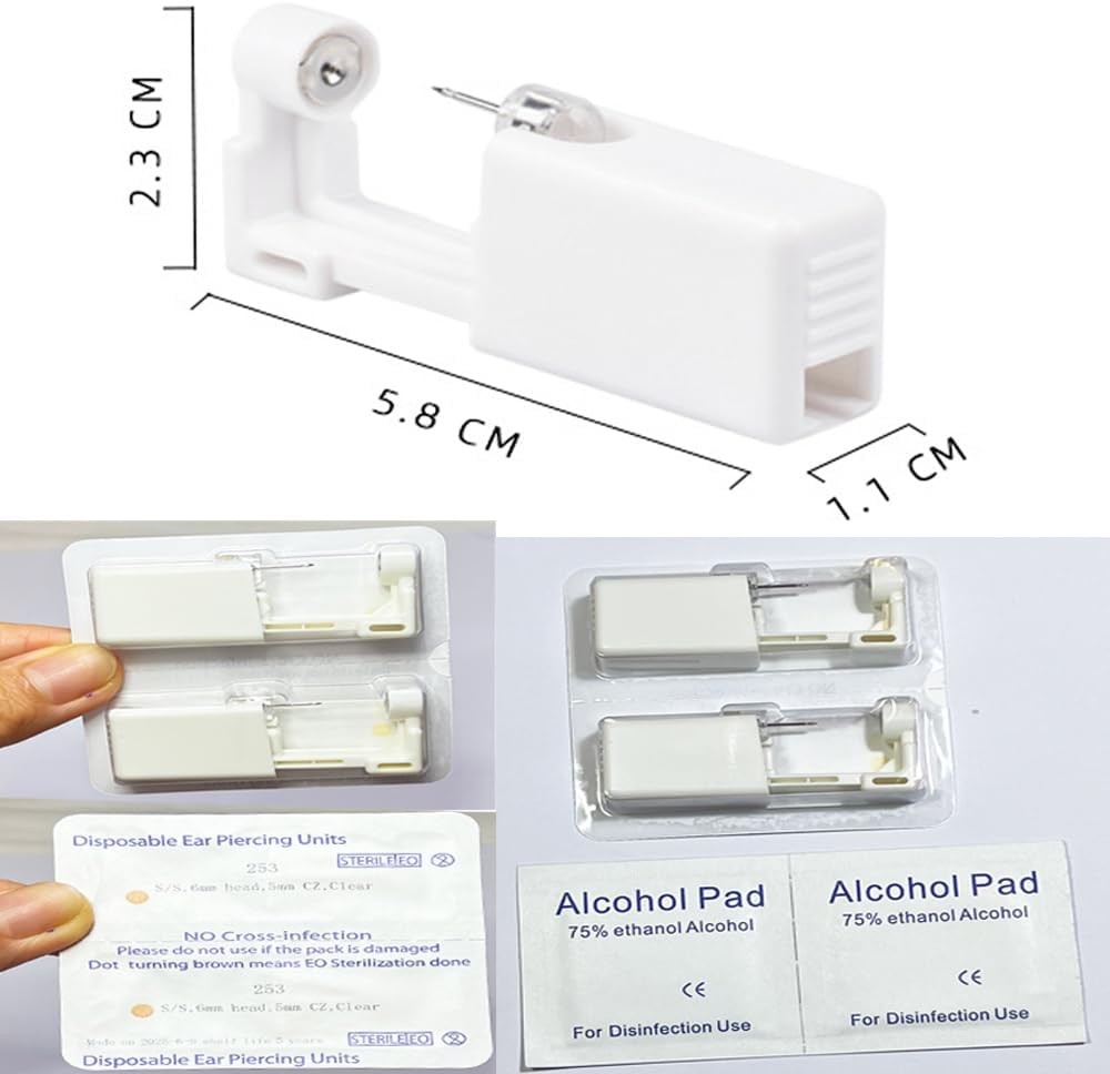 Ear Piercing Kit, 2 Pcs Disposable Gun with Silver -3mm