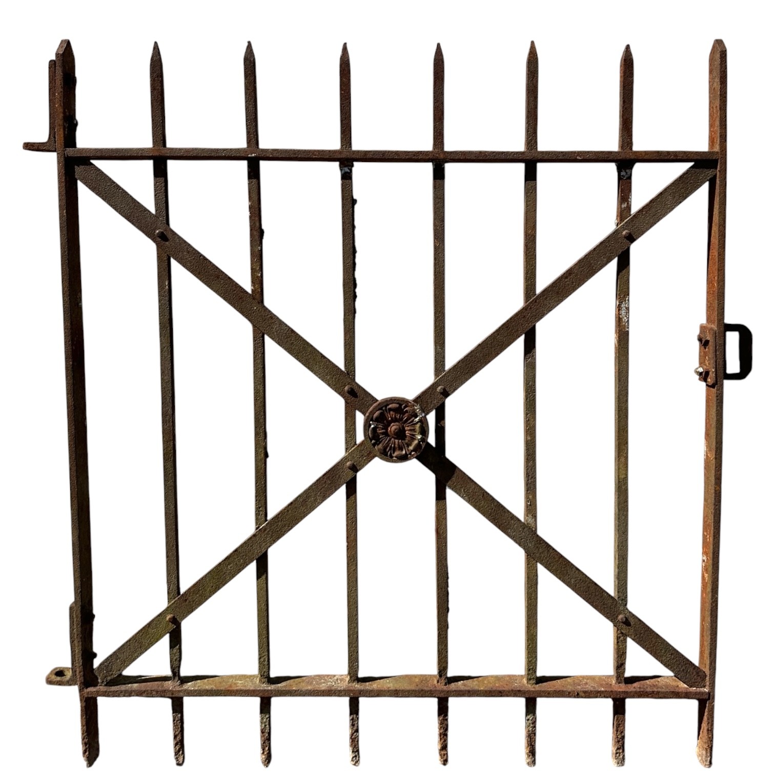 Antique Wrought Iron Garden Gate w/ Floral Medallion - 30" W x 34.5" T - GA20992