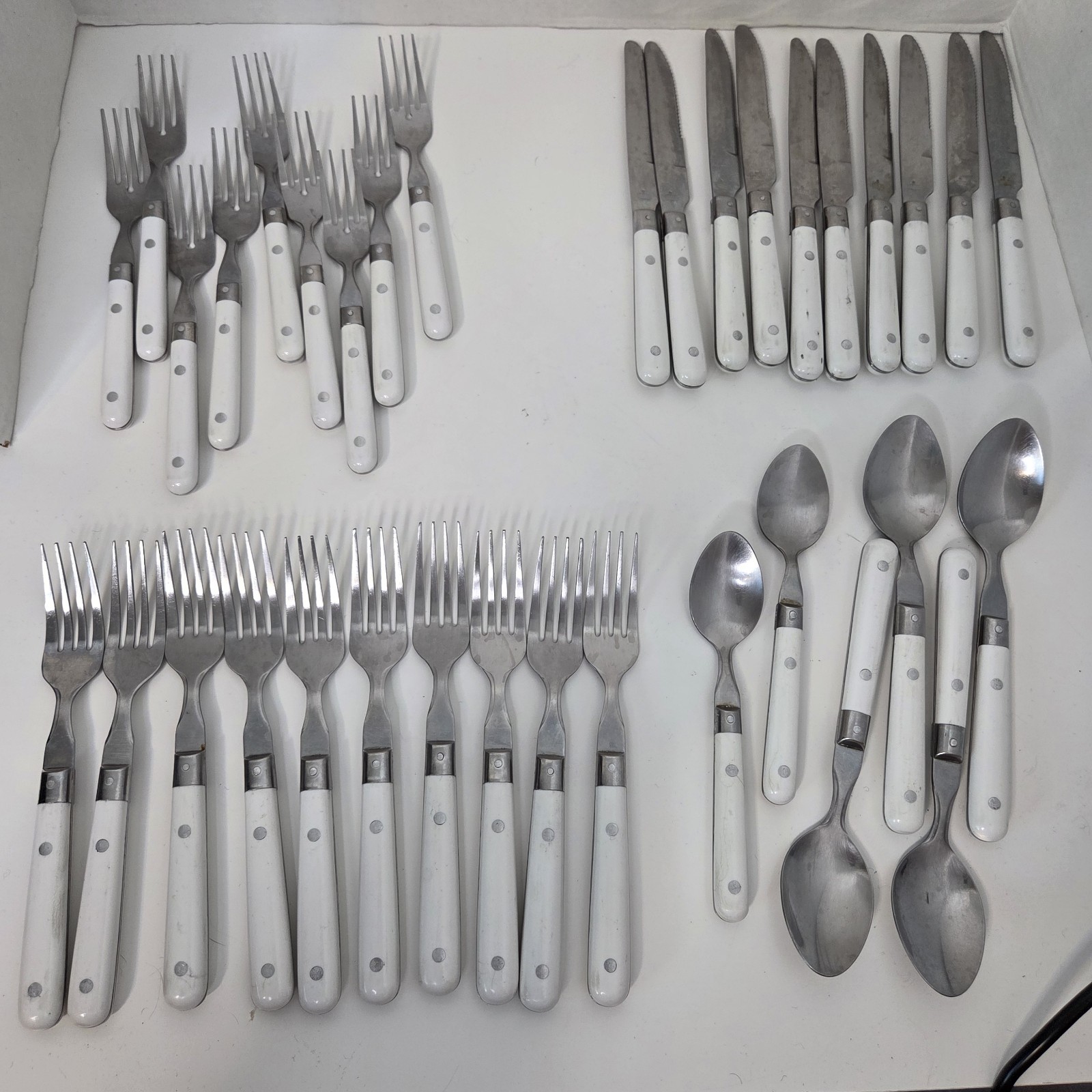 Vtg White Life time Stainless Steel  Flatware Thailand,  35 Pieces