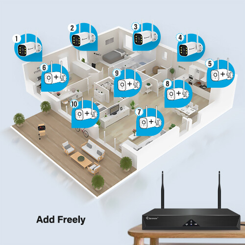 JENNOV 6Pcs Cameras Wireless CCTV Security Camera System WiFi 10CH 5MP NVR Audio
