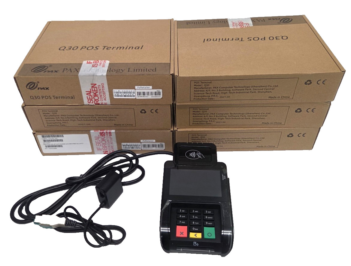 Qty2 New Pax Q30 POS Terminal, MSR + EMV, POSData Encryption, Q30-0BW-R85-02L0