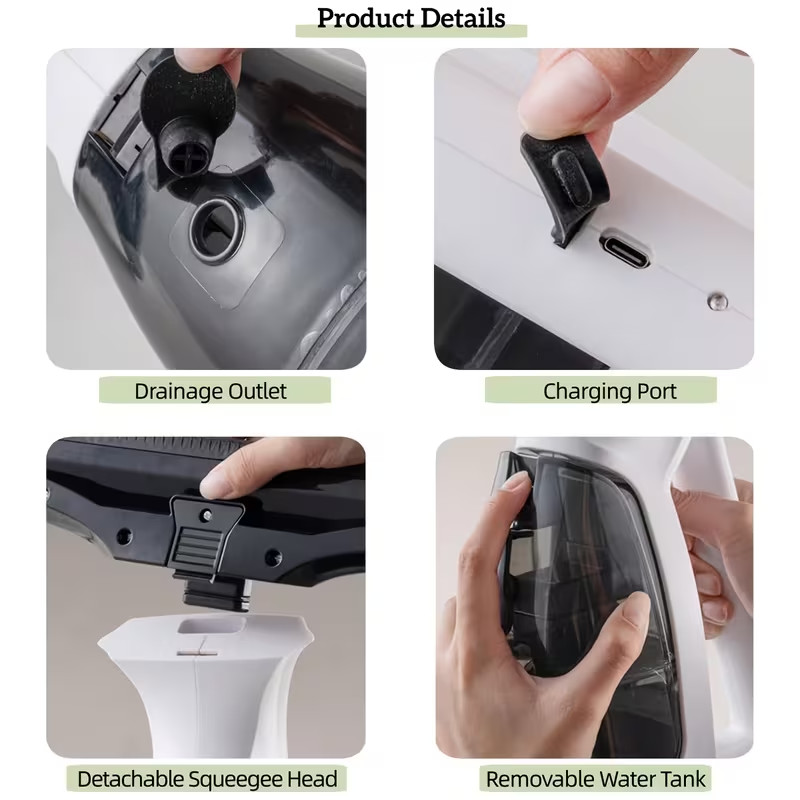 Window Vacuum Squeegee Cordless, 2000Pa Electric Window Cleaner Tool with Tank