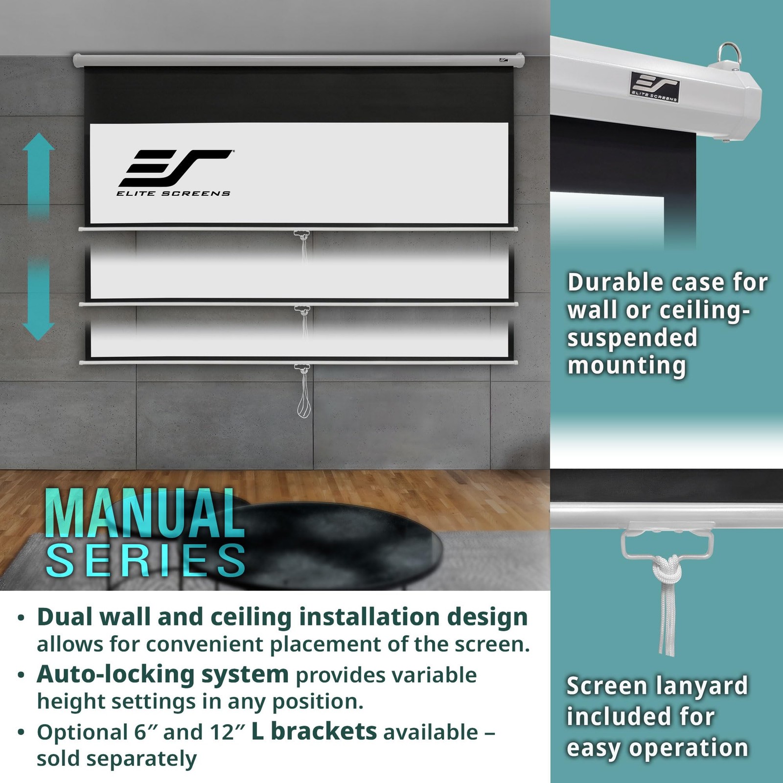 Elite Screens Manual Series, 120-INCH 16:9, Pull Down Manual Projector Screen...