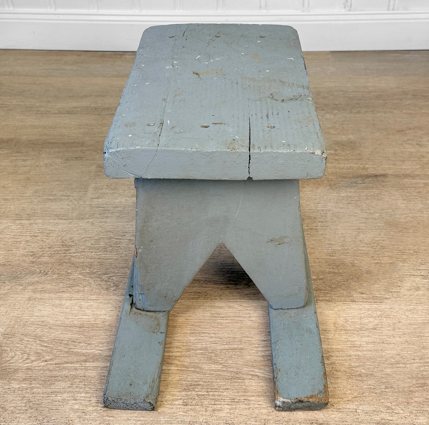 Antique Primitive Farmhouse Gray Slat Bottom Milking Stool