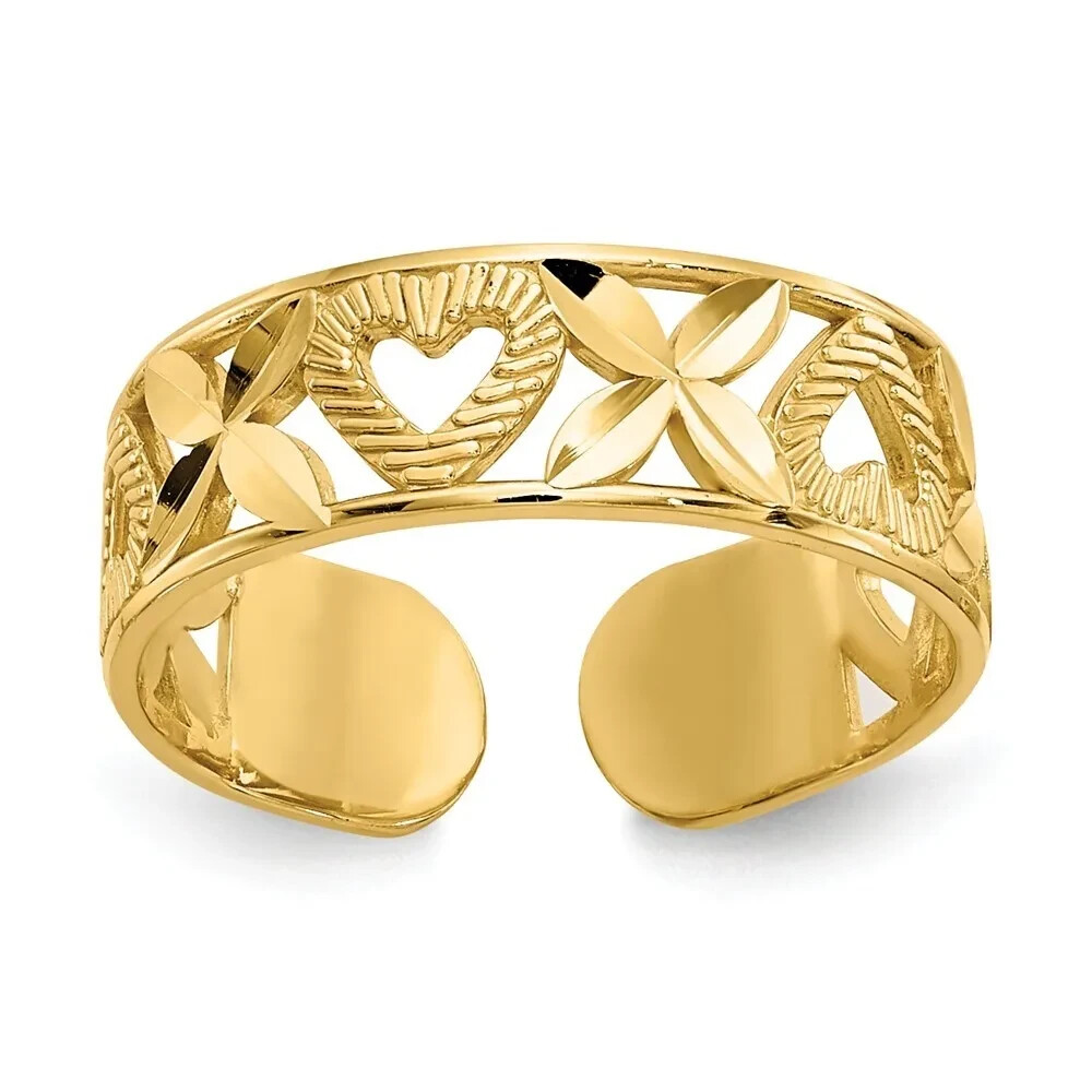 14k Yellow Gold Plated Hearts Shape LOVE Gift Adjustable Toe Ring