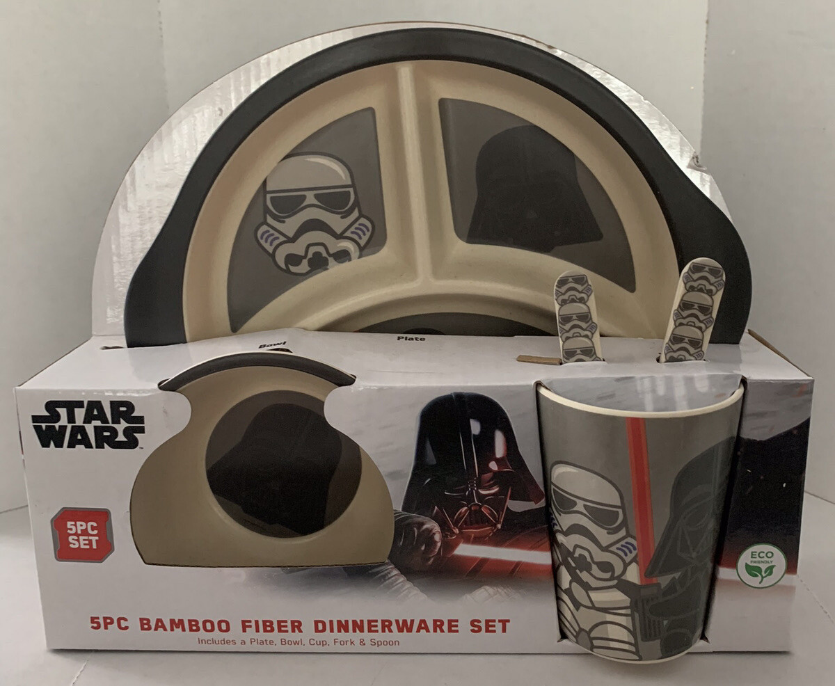 Star Wars DARTH VADER STORM TROOPER 5 PCs Bamboo Dinnerware Plate Bowl Cup Set