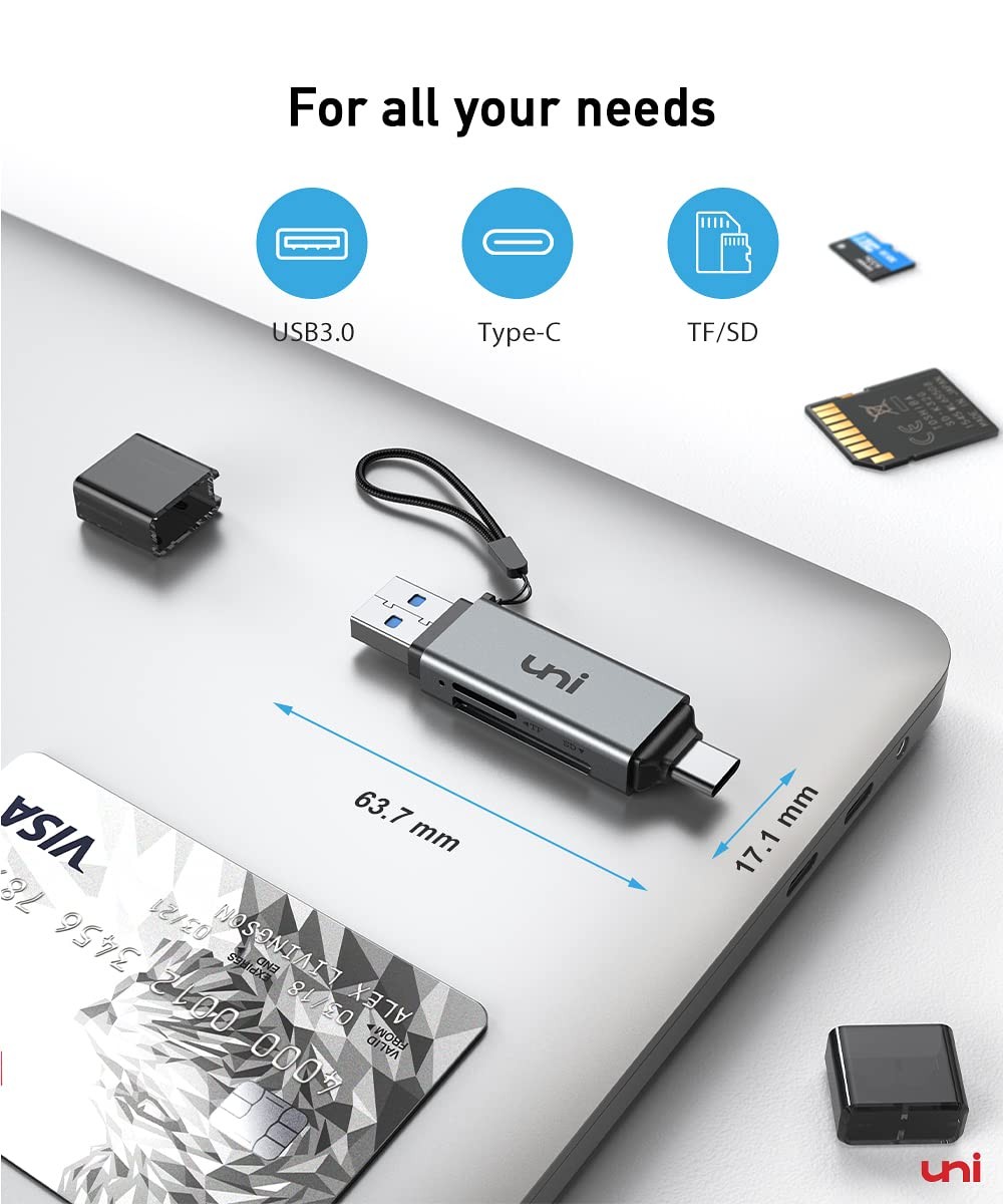uni SD Card Reader, High-Speed USB C to Micro 2-IN-1 Grey, Grey