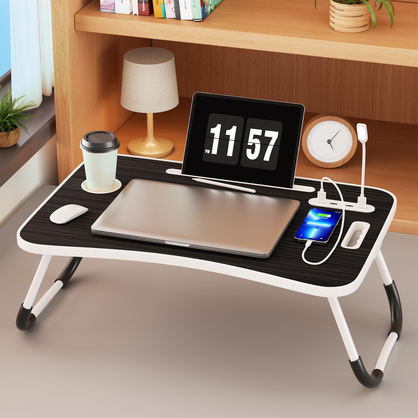 Lap Desk for Laptop Tray, Foldable Laptop Bed Desk with Storage Drawer