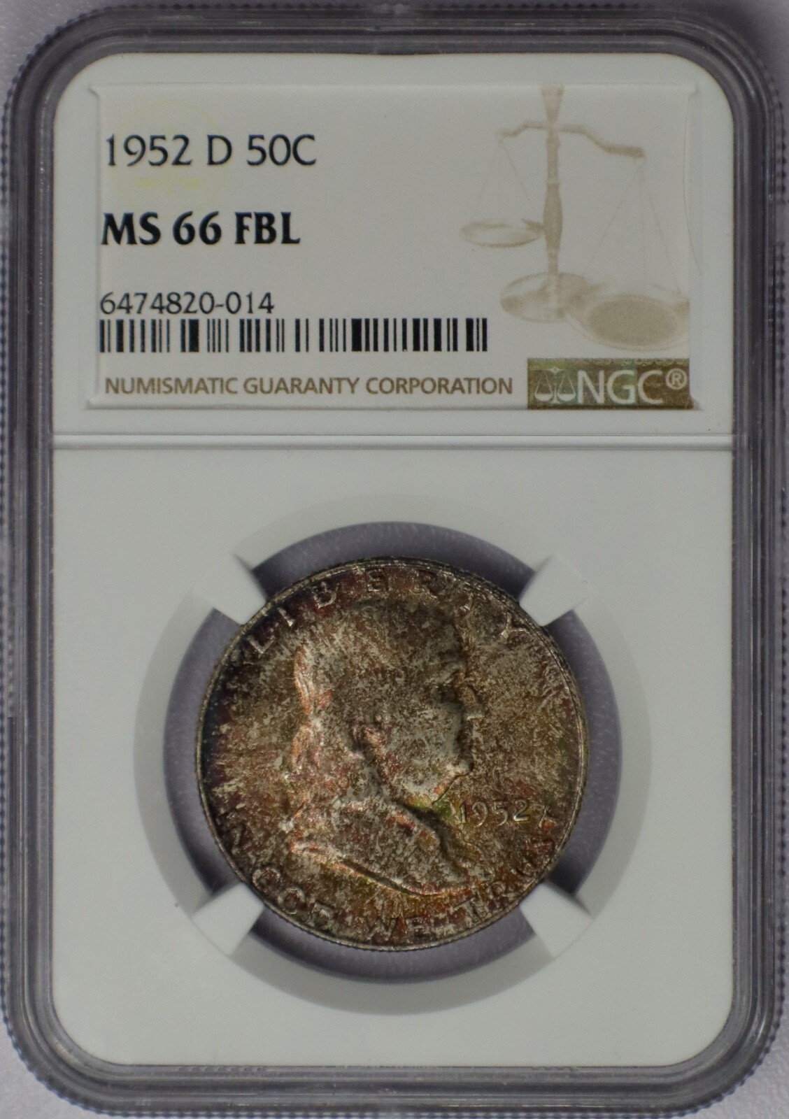 1952-D 50c Franklin Half Dollar - NGC MS 66 FBL