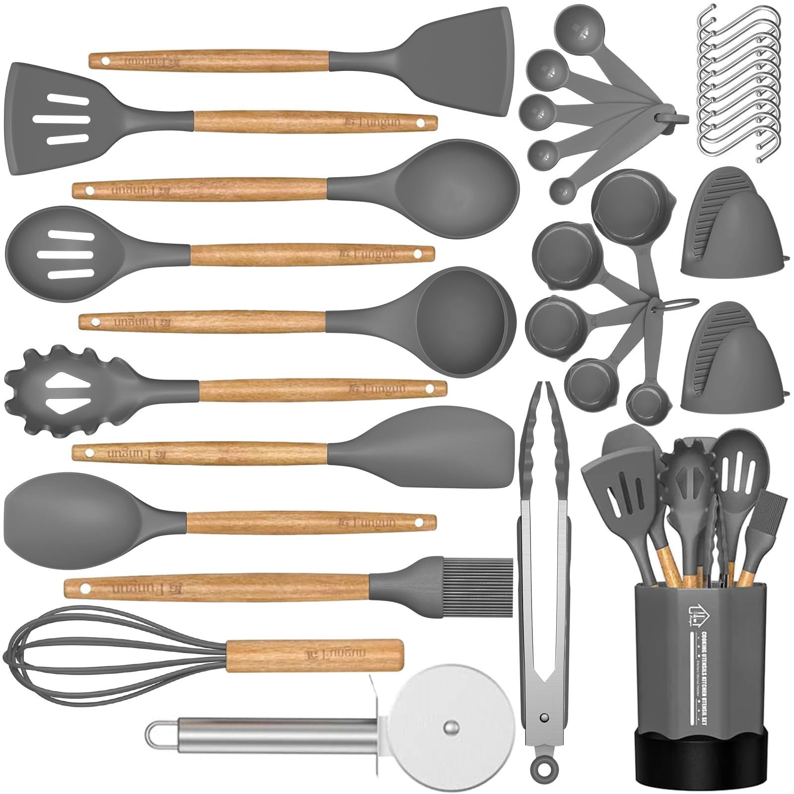 Silicone Cooking Utensil Set, 35 Pcs Kitchen Utensils by Fungun, Gray 26pcs