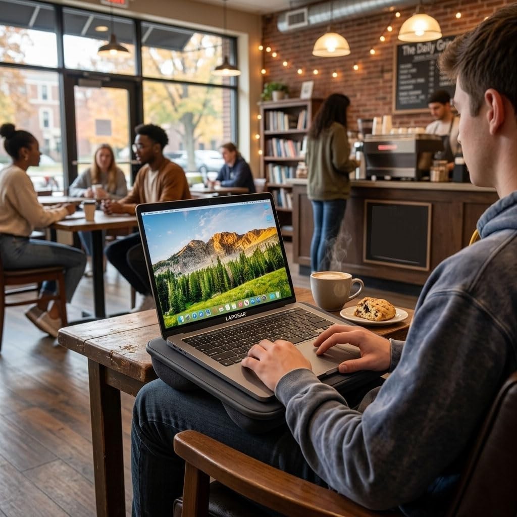 Compact Lap Desk – Charcoal, Fits 14" Laptops | Microbead Cushion, Built-In P...